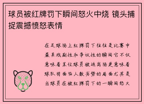 球员被红牌罚下瞬间怒火中烧 镜头捕捉震撼愤怒表情