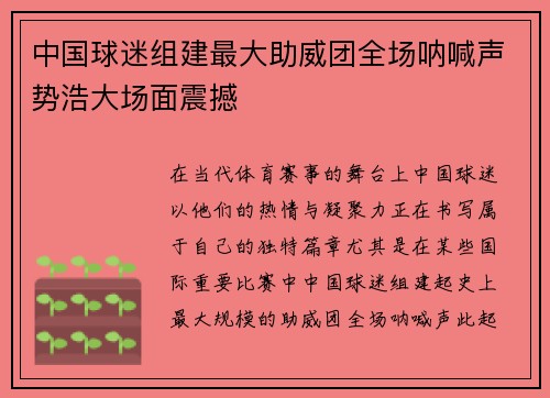 中国球迷组建最大助威团全场呐喊声势浩大场面震撼